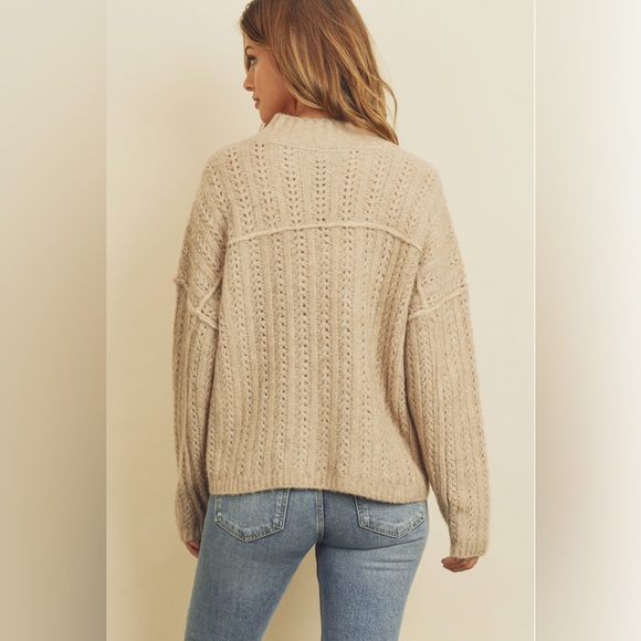 Open Knit Mock Neck Long Sleeve Sweater - Picture 4 of 14